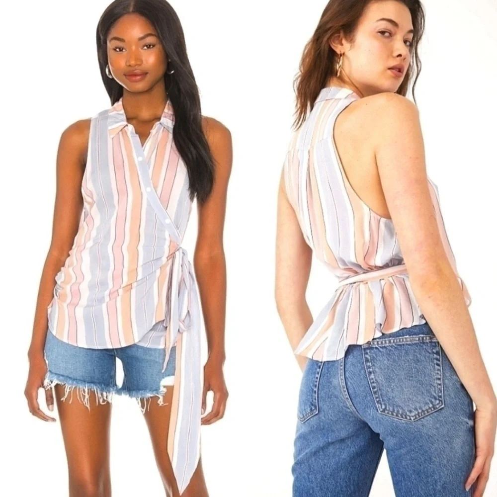 Free People Mackenzie wrap tie waist peplum stripe top ethereal fairy colorful